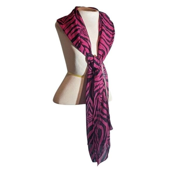 FOREVER 21 PINK & BLACK ZEBRA PRINT SCARF 18" X 80" - Picture 1 of 6